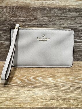 Kate Spade Gray Leather Wristlet Zip Up Pouch